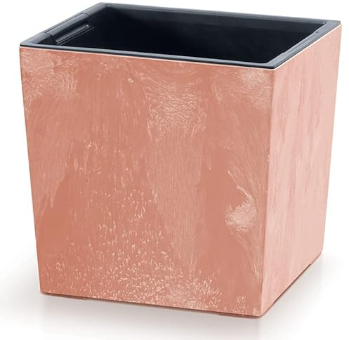 rg-vertrieb Blumenkasten Blumenkübel Blumentopf Pflanzkübel Quadrat Beton-Optik mit Einsatz Low Beton Struktur (300 Terrakotta)