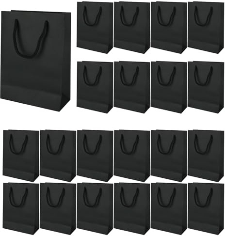 WOPPLXY Lot de 30 sacs en papier noir - Sacs cadeaux réutilisables en papier kraft - Idéaux pour mariages, anniversaires, fêtes de Noël, marchandises, courses