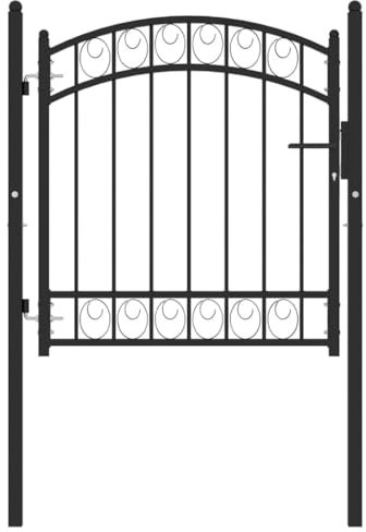 vidaXL Puerta de Jardín con Arco Superior Cancela Valla Verja Patio Entrada Exterior Cerca Cerradura Robusta Estable Duradera Acero Negro 100x100 cm