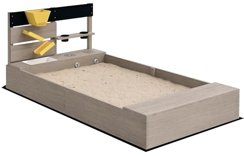 Outsunny Arenero para Niños de Madera Arenero Infantil con 2 Asientos 2 Cajas para Plantar y Juguete de Cocina para Patio Jardín 154x80x60 cm Gris