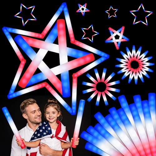 OLUPP Lot de 58 bâtons fluorescents géants en mousse avec 3 modes de clignotement coloré, cadeaux de fête, fournitures de fête phosphorescentes pour mariage, raves, concerts, camping, Nouvel An,