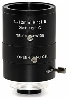Xenocam 4-12mm Varifocal C-Mount Lens for Raspberry Pi HQ Camera, with C-CS Adapter, Industrial Telephoto Lens