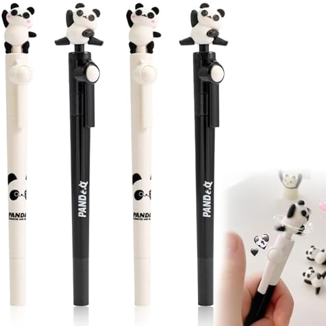 4 st panda-djurgelpennor, Kawaii gelpenna, 0,5 mm svarta gelpennor, roterbar keps för pandapenna, söta pennor för skola och kontorsmaterial