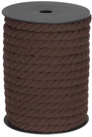 QUARKZMAN Cuerda de Algodón 3 Hebras Trenzada Torcida, Marrón Oscuro 23M/25 Yardas 10mm de Diámetro para Colgar en la Pared, Colgador de Plantas, Tejido, Nudos de Macramé