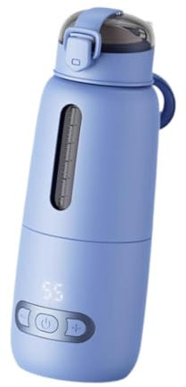 Sharplace Calentador de Leche Portátil Calentador de Leche Hervidor Eléctrico Calentador de Biberones Portátil para Viajes Botella de Agua Recargable Vehículo T, azul 300ml, tal como se describe