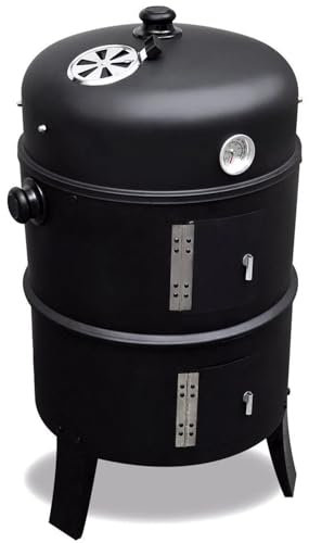 ITA Barbecue Multifonction 3 en 1 - Griller, Fumer, Cuire - Barbecue modulaire à Charbon de Bois avec thermomètre & régulation d'air sur Le Couvercle - Fumoir tonneau