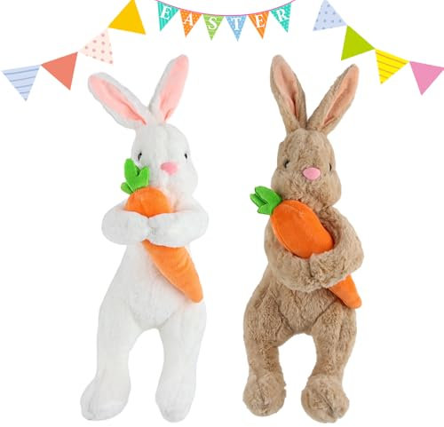 Dellyy Lapin de Pâques avec Carotte - 2 Pcs Peluche Muppet Toys pour Cadeaux, Fêtes et Décorations de Table (Style 1)