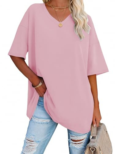 iudam oversize t-shirt damer med V-ringning sommar lång skjorta kortärmad överdimensionerad topp lös sport toppar casual t-shirts skjortor blusar