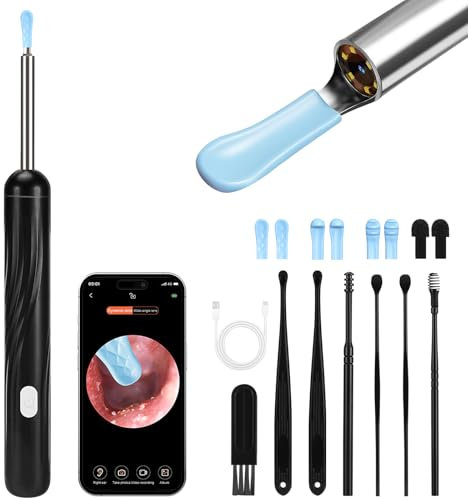 Pavlleen Otoscopio, Pulisci Orecchie con 6 Luci LED, 1080P 3,5mm HD Impermeabile Rimozione di Cerume Kit, Pulisci Orecchie con Telecamera, IP67 Impermeabile, Adatto per iPhone, iPad, iOS, Android
