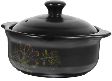 ULTECHNOVO Olla De Cerámica Para Cocinar Guisos y Sopas Resistente Altas Temperaturas Con Tapa Negra Capacidad Para Arroz y Pollo Estofado Casa y Restaurantes