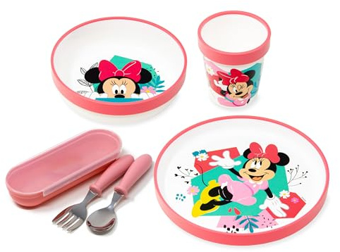 Stor Coffret Repas Minnie avec Vaisselle et Couverts pour Enfant – Assiette, Bol, Verre, Fourchette et Cuillère – Vaisselle Antidérapante, Plastique sans BPA, Réutilisable – Bébé et Enfant