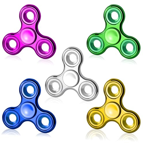 Aveloki Fidget Toys Adults 5 Pack,Electroplated Metal Fidget Spinner Stress Reducer,High Speed 3-5 Min Quite Spins,Fidgets for Adults & Teens & Kids Age 6+