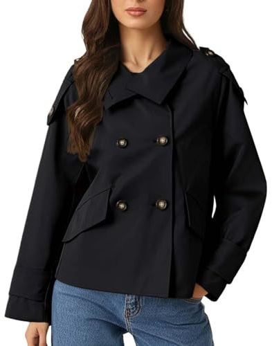 Foweknow Trench Corto Donna Doppio Petto Cappotto Corto Classico Autunno Primavera Giacca Di Mezzanza Elegante Con Abbottonatura E Tasche Antivento Giacca A Vento