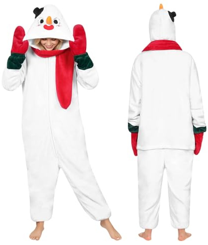 HarnyLoom Pyjama Noël Femme Renne de Noel Pere Bonhomme de Neige Combinaison Pyjamas Hiver Automne Cosplay Pere Noel (Bonhomme de Neige, S)