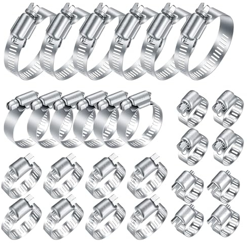 40 Pezzi Fascette Stringitubo Set, Fascetta Stringitubo Regolabile 6-51mm, Fascette Metalliche, Fascette a Vite in Acciaio Inox, per Lavatrice, Tubi Piscina, Giardino, Tubi Gas, Acqua, Auto