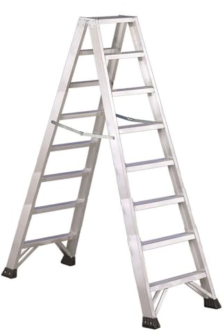 Svelt Scala Professionale a Doppia Salita in Alluminio – 8 Gradini Antisdrucciolo 8 cm, Rinforzi e Cerniere in Acciaio, Tamponi Maggiorati – Certificata EN131