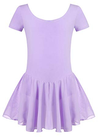 Untlet Ballettkleid Mädchen Kinder Kurarm Ballettanzug Ballett Trikot Kurzarm Body mit Chiffon Wickelrock Kinder Ballettkleidung Tanzkleid Tanzbody,Lila,140