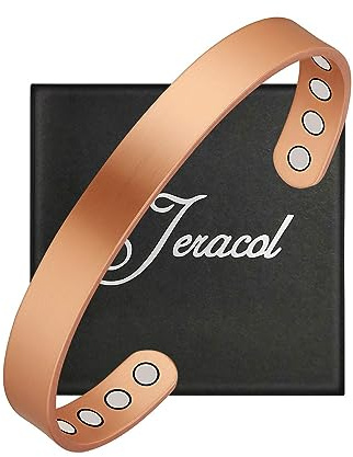 Jeracol Copper Magnetic Bracelets for Men Women,100% Solid Copper Magnetic Cuff Bangle with 8 Powerful Magnets,Simple Style Adjustable Size Brazaletes with Jewelry Gift Box