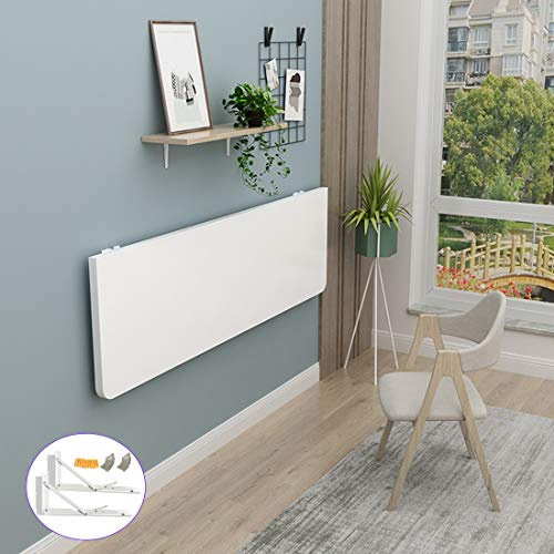 Tavolo a Ribalta da Muro Pieghevole,Tavolo per Montaggio a Parete per Uso Pesante,Tavolo da Cucina e da Pranzo Scrivania Tavolo da Banco,due Supporti in Metallo,Bianco,45 Taglia (120x60cm/47x24in)
