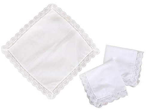 WOWOWO 25x25cm Frauen Plain White Square Taschentücher Häkeln Pfirsich Herz Scalloped Lace Trim Braut Hochzeit DIY Baumwolle Serviette Taschentücher