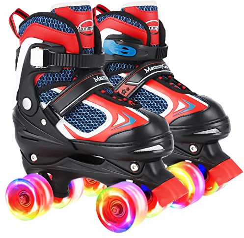 Kids Roller Skates for Girls and Boys,4 Sizes Adjustable Quad Skates with Light up Wheels, Birthday Gift for Kids Children Beginners,Red M