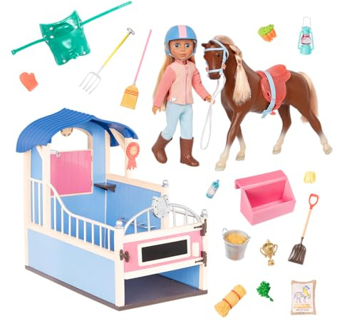 Glitter Girls - Milla & Milkyway, Establo - Muñeca de 14 Pulgadas y Set Ecuestre - Pelo Rubio y Ojos Azules, Crin Rubia - Muñeca, Caballo, Conjunto de establo - 3 años +