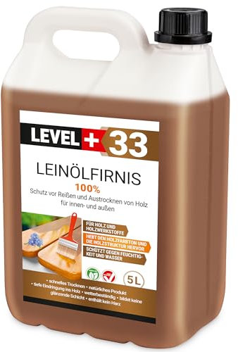 Leinöl Firnis 5 Liter, Holzschutz, Doppelt Gekocht, Holzpflege, Holzöl, Schnelle Trocknung, Natürlicher Holzschutz, Harzfrei RM33