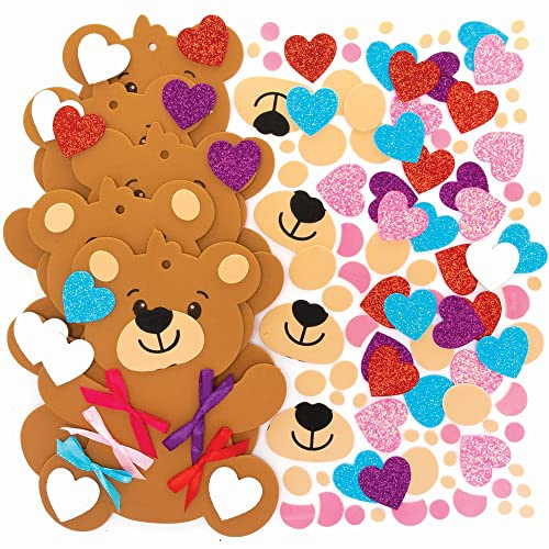 Baker Ross Love Bear FC415 Lot de 5 décorations en caoutchouc mousse - Décoration de Saint-Valentin pour enfants - Pour le bricolage (FC415), taille M