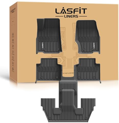 LASFIT Floor Mats for Jeep Grand Cherokee L 2021-2025 2026 (ONLY for 6-Passengers Without Center Console) All Weather TPE Custom Fit Car Mats Floor Liners 1st & 2nd & 3th Row, Black