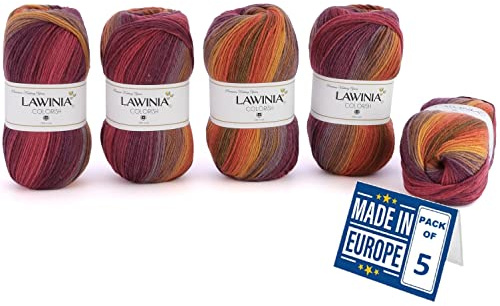 Färgat regnbågsgarn DK, regnbågsull för stickning, brokigt garn DK | Förpackning med 5 vardera 100 g – 350 m 100 % akryl DK stickgarn, flerfärgad ull, ombre