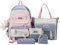 Lot de 5 Sacs à Dos Kawaii avec Sac à déjeuner et Trousse à Crayons, Sac à Main, Porte-Monnaie pour Adolescentes, Filles, Frais et sucré (Bleu)
