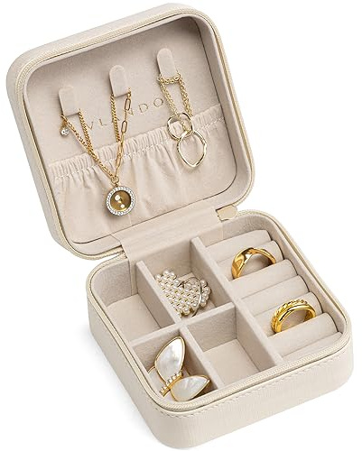 VLANDO Travel Jewelry Case - Mothers Day Mom Gifts - Small Jewelry Travel Organizer Box Travel Essentials Gift for Teen Girl Women - Milky White