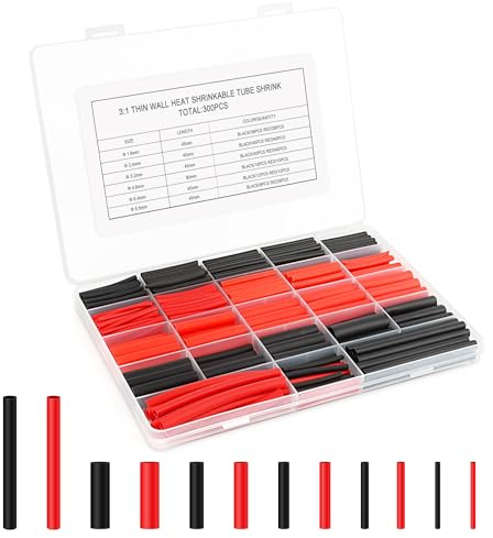 VFANDV Guaina Termorestringente Tubi, 300 Pezzi Guaine Termorestringenti per Cavi Elettrici, Kit Tubo Termorestringente per Isolamento 2 Colori 6 Taglia, per Isolamento Elettrico, Riparazioni Cavi