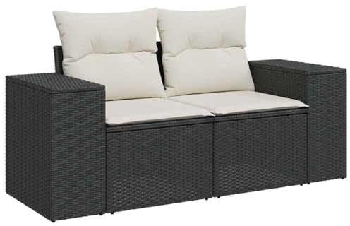 vidaXL Canapé de Jardin avec Coussins 2 Places, Siège avec Dossier, Meuble de Patio Arrière-Cour Terrasse Extérieur, Noir Résine Tressée