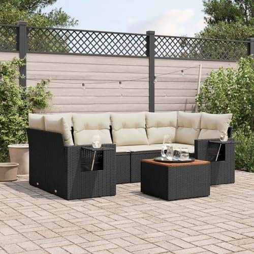 SECOLI Conjunto de muebles de jardín de ratán con espacio de almacenamiento, XXL, muebles de terraza, sofá de salón, grupo de asientos de ratán, muebles de esquina, juego de muebles de balcón, color