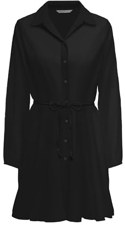 Only Onllumina L/S Robe Courte WVN Noos pour Femme Robe Courte à col Chemise avec Poignets élastiques pour l'été, Noir, L, Noir, L