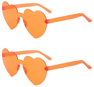 QLEUIFT occhiali da sole a forma di cuore senza montatura a forma di cuore, occhiali vintage color caramella, per donne, ragazze e bambini, Arancia (2)