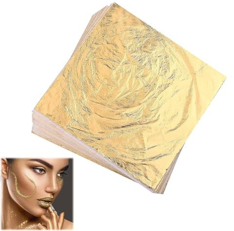 beejune 100 Blatt Blattgold Acrylmalerei, Blattgold Zum Basteln, Goldfolie, Goldfolie Zum Basteln, Gold Folie, Für Nägel, Holz, Möbel Dekoration, DIY Crafting