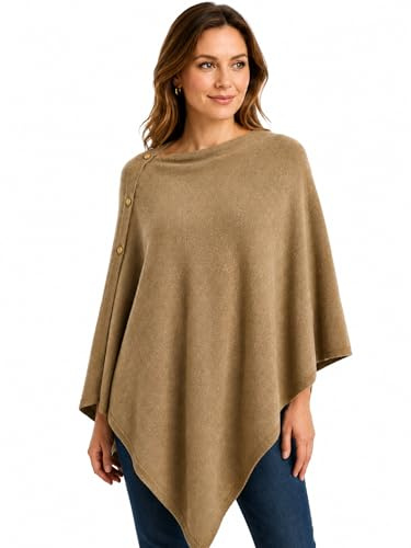 DiaryLook Women's Cashmere Feel Button Poncho, Multiway Shawl Wrap