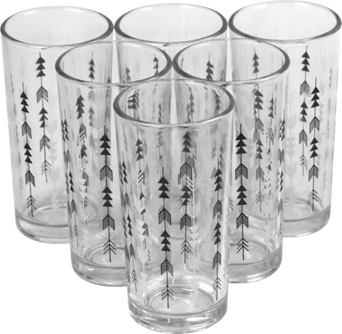 LAVV HOUSEWARES LTD Hi-Ball Drinking Glass Tumblers Hot or Cold Drinks Glasses 250ml Arrows 6PK