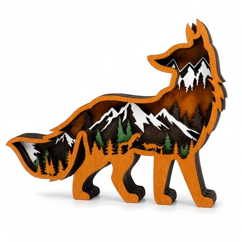 Drawelry Sculture in legno 3D, sculture ornamentali, multistrato in legno, sintesi foresta, animale, incisione, scaffale, statue, artigianato, per casa, ufficio, desktop, Natale, Capodanno, festival