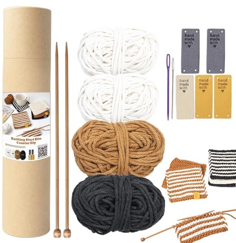 Knitting Set for Beginners Adults Complete with Knitting Needles, Knitting Set for Beginners Adults, Complete with Knitting Needles, Accessories for Glass Coasters d i y Scarf Made of Wool for