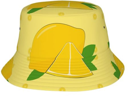 Chapeau cloche réfléchissant imprimé citron de dessin animé – Chapeau de soleil unisexe pour voyage, plage, homme et femme, léger et pliable, noir, taille unique, Noir/blanc, taille unique