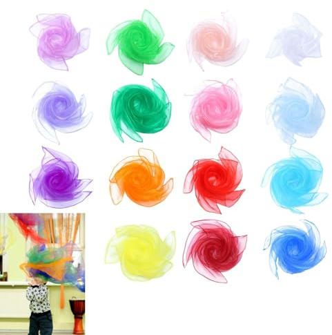 Lyivisk 15 Stück Jongliertücher, Seidentücher Kinder 60 * 60cm, Bunte Tücher für Kindergarten Kindershow & Erwachsene Performance, Jonglieren, Sensorisches
