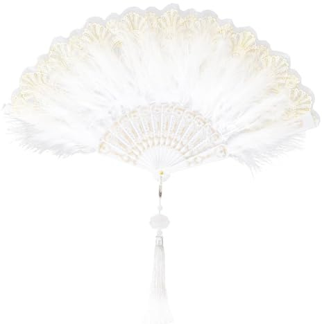 KIRZAX Dam solfjäder broderad blomma fjäder fläkt, 1920-talet vintage stil vikbar handhållen fjäder fläkt, flapper hand fläkt för kostym halloween dans bröllop fest bal tefest
