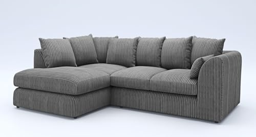 New Fabric Corner Sofa Firm | Soft Jumbo Cord 3-4 Seater Corner Sofa Left/Right Hand Facing) (Charcoal Grey, Left Hand Facing)