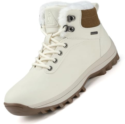 Mishansha Bottines Fourrées Femme Hiver Chaudes Antidérapantes à Lacets Bottes Plates en Peluche pour Extérieur Blanc EU 40