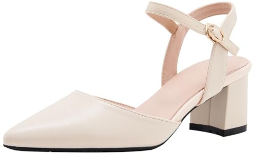 Zapatos Clásicos De Punta Fina Ancho 5cm/7cm Tacón De Bloque con Hebilla Dorada Y Tobillera Tallas 34-44,Apricot 5cm,34 EU