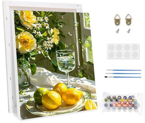 CEOVR Citron Måla efter siffror för vuxna med ram, DIY handmålad oljemålning Kit för nybörjare, Frukt och Blommor Måla efter siffror Kits med penslar och akrylmålning 30x40cm