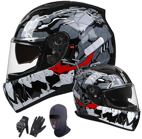 Motorcykelhjälm ECE 22.05-Godkänd, Integralhjälm För Vuxna Män Och Kvinnor, Fyra Årstiders Gatu- Och Touringhjälm Med Dubbelt Visir 3,L(58-59CM)